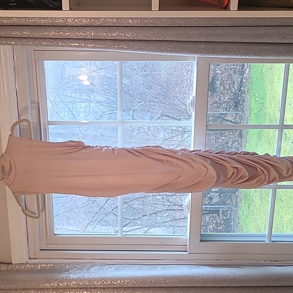 Pink mock neck ruched midi dress - Picture 2 of 5